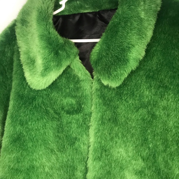 Faux Fur Green Glam Coat - Picture 2 of 6